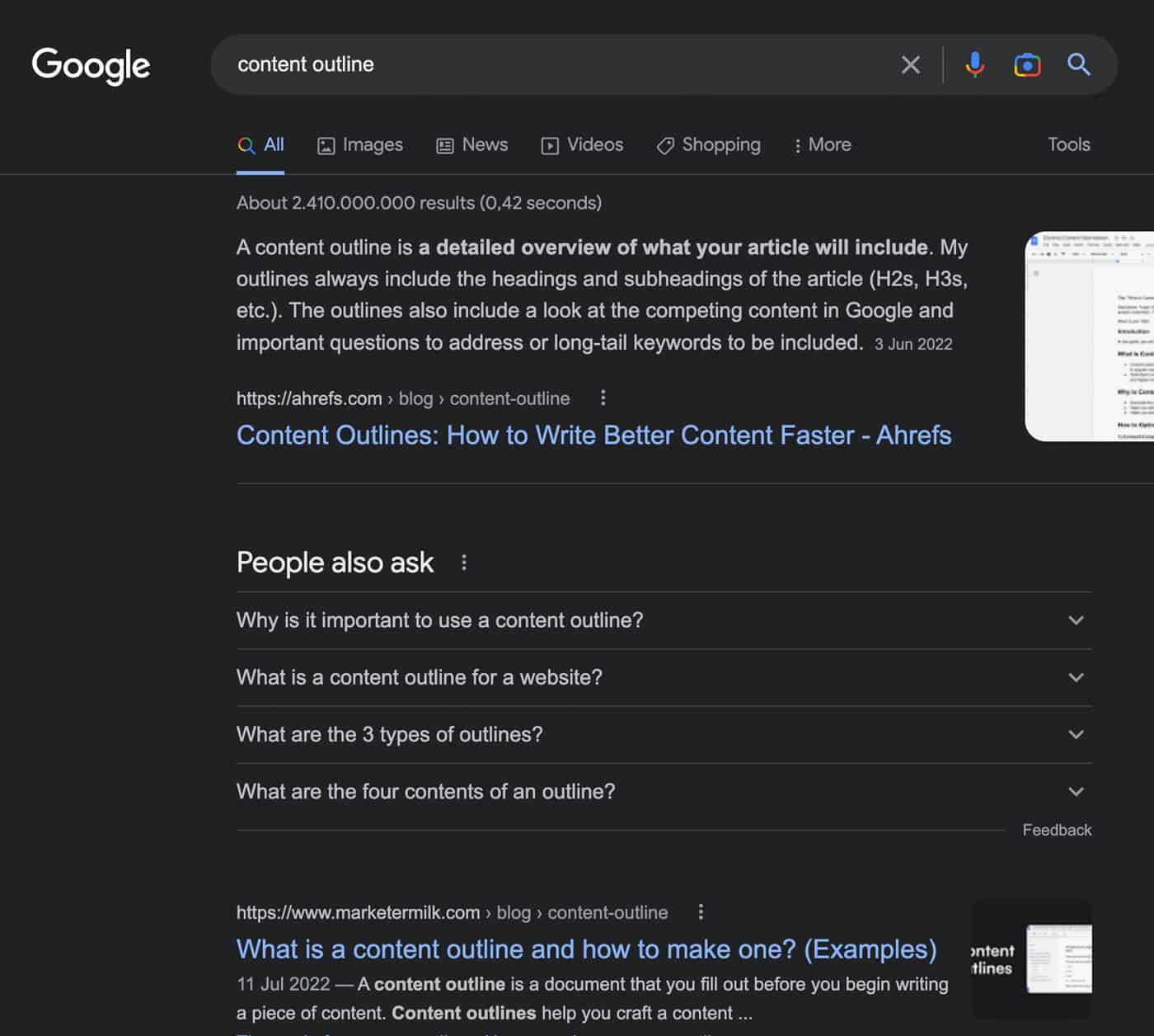 Content Outline - Google SERP People Also Ask Box