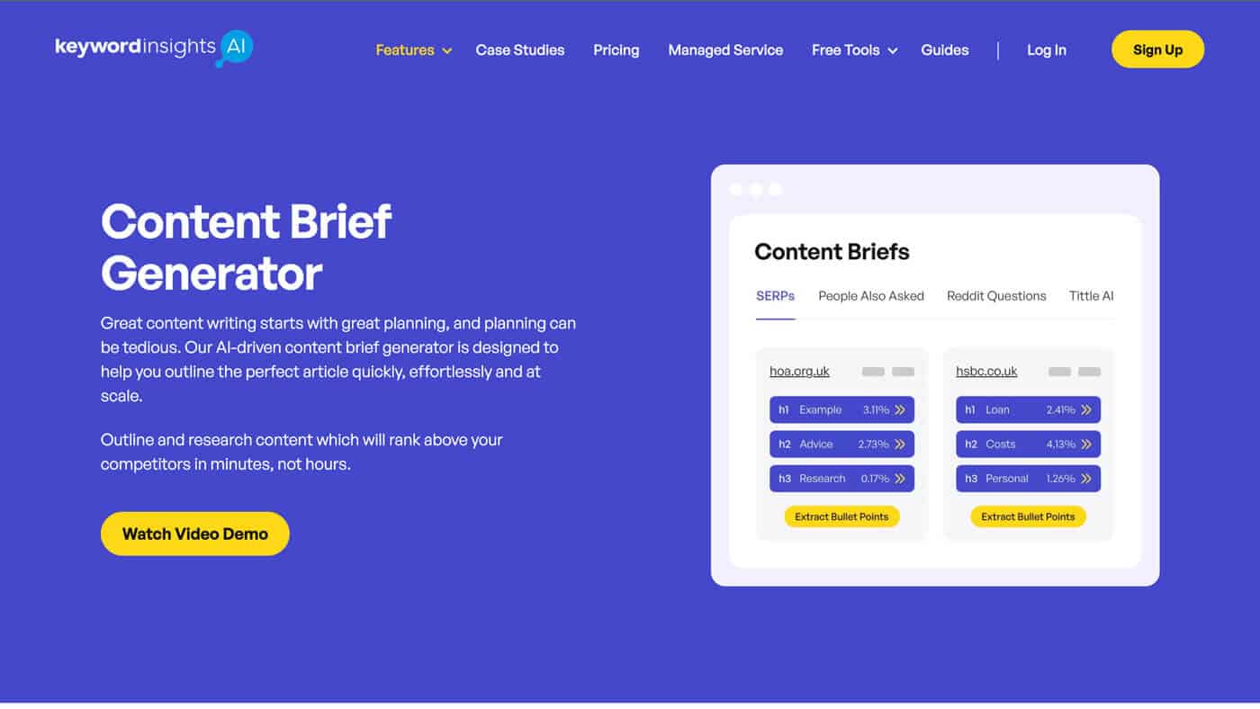 Keyword Insights Content Brief Product Landing Page