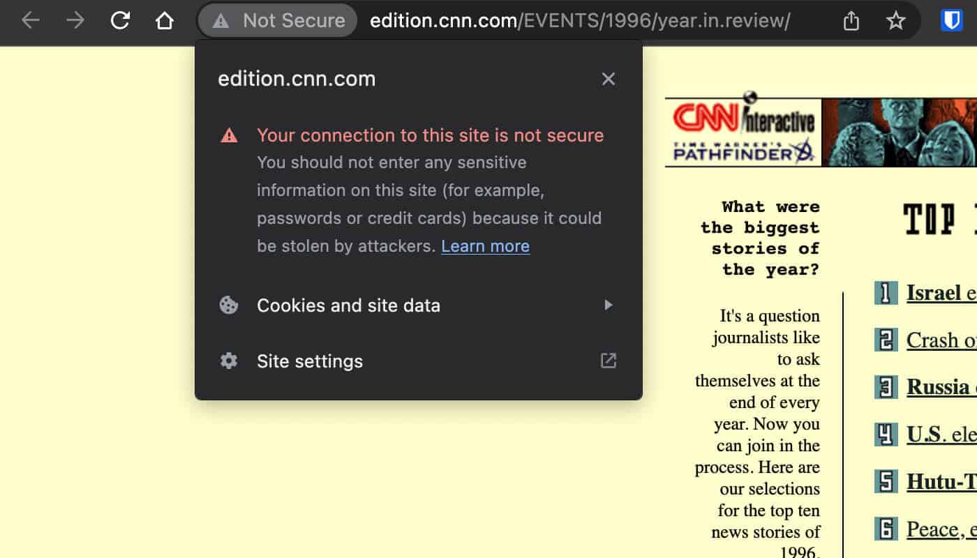 Not secure website notice