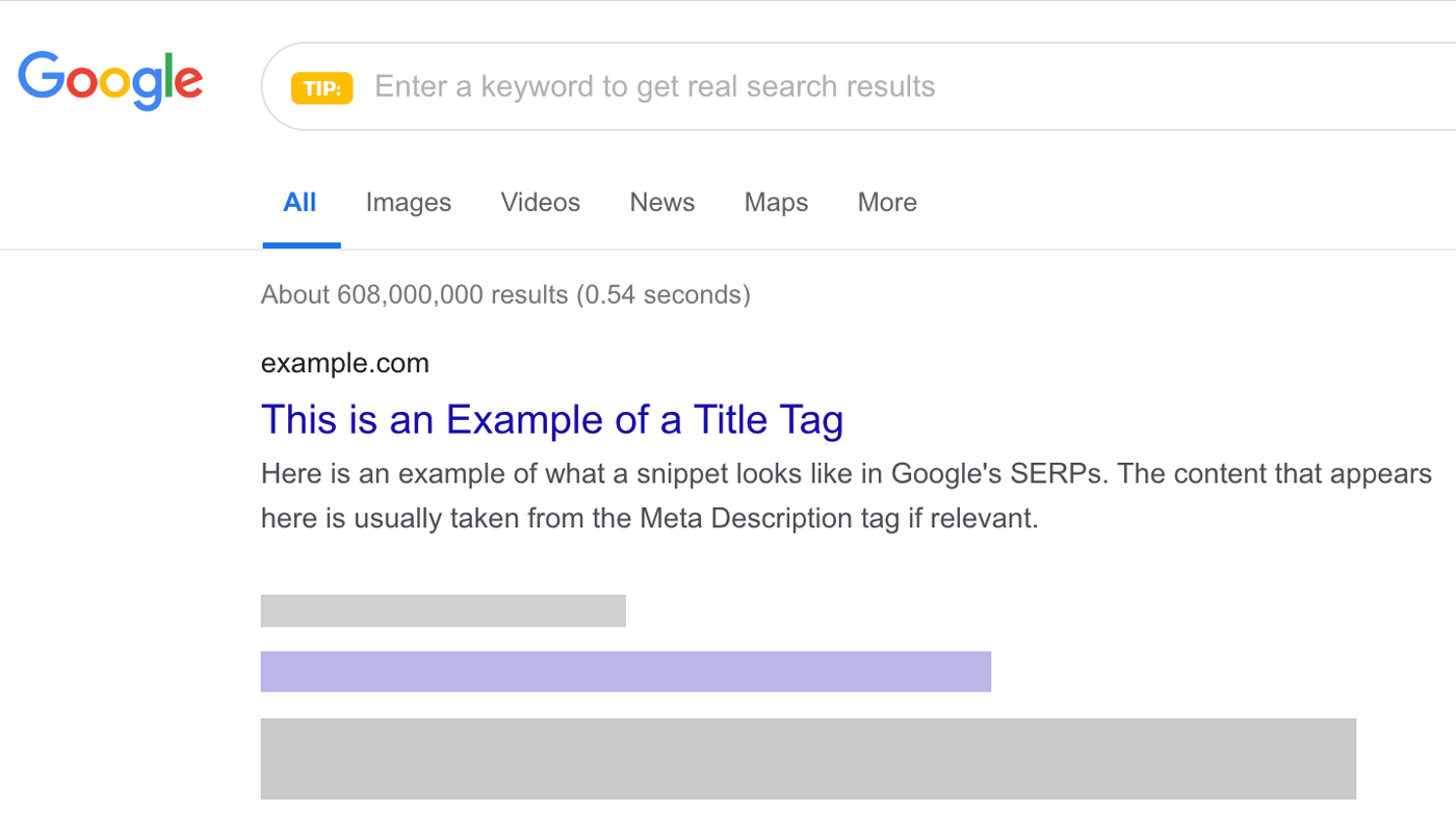 Title tag and meta description tag elements in the SERP